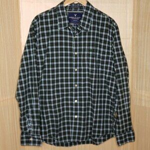 American Eagle Vintage Fit Blue Plaid Long Sleeve Button Down XL